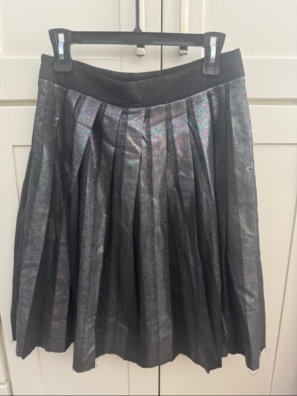 Iridescent Black Pleated Midi Skirt with pockets- beautiful